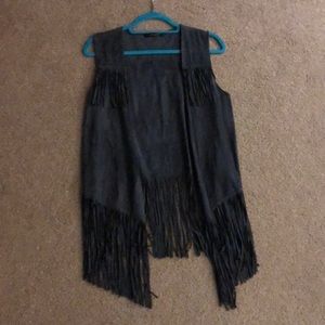 Deep Blue Suede Fringe Vest